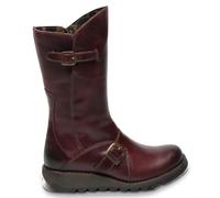 TruClothing Women's Wedge Heel Buckle Mid Calf Leather Boots