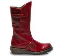 TruClothing Women's Wedge Heel Buckle Mid Calf Leather Boots