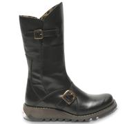 TruClothing Women's Wedge Heel Buckle Mid Calf Leather Boots