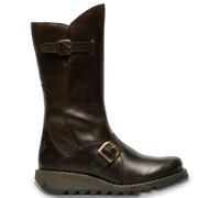 TruClothing Women's Wedge Heel Buckle Mid Calf Leather Boots