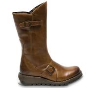 TruClothing Women's Wedge Heel Buckle Mid Calf Leather Boots