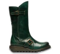 TruClothing Women's Wedge Heel Buckle Mid Calf Leather Boots