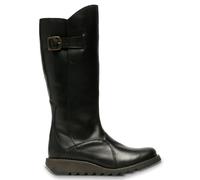TruClothing Women's Wedge Heel Buckle Side Zip Knee High Leather Boots