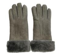 TruClothing Women's Winter Warm Leather Gloves Genuine Suede Thick Plush Shearling Cuff - Grey S