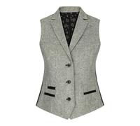 TruClothing Womens Tweed Grey Black Blazer Jacket Waistcoat Elow Patch Classic Peaky 1920s - Light Grey wc 14