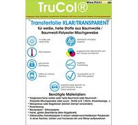 trucol T-Shirt Textile Transfer Foil FOR LIGHT FABRICS Textiles A4 clear transparent iron-on and self design (20 sheets) - for laser printers and copiers