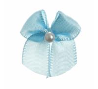 Trucraft - 22mm Dainty Satin Ribbon and Single Pearl Bows - Baby Blue - Pack of 10