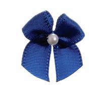 Trucraft - 22mm Dainty Satin Ribbon and Single Pearl Bows - Royal Blue - Pack of 10