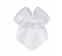 Trucraft - 22mm Dainty Satin Ribbon and Single Pearl Bows - White - Pack of 10