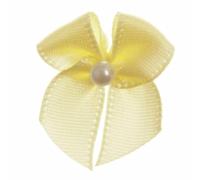 Trucraft - 22mm Dainty Satin Ribbon and Single Pearl Craft Bows - Lemon - Pack of 10