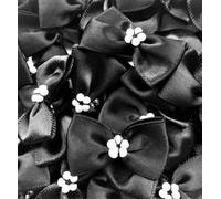 Trucraft 3.5cm Satin Ribbon Pearl Craft Bows Black Pack of 10