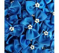 Trucraft 3.5cm Satin Ribbon Pearl Craft Bows Royal Blue Pack of 10