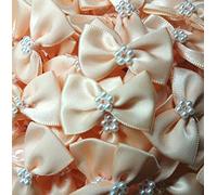 Trucraft Satin Ribbon 3.5cm Pearl Craft Bows, Pack of 10 - Peach, Polyester, Modern, Wedding