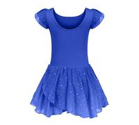 trudge Ballet Clothing Girls Ballet Dress Ballet Leotard Children Ruffle Short Sleeve Cotton Ballet Clothing Girls Dance Dress Dance Bodysuit with Chiffon Skirt Tutu Indigo 130