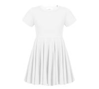 trudge Girls Summer Swing Dress A-line Short-Sleeved Cotton Solid Color Princess T-Shirt Dresses Basic Fattern Skater Dress 9-10 Years White