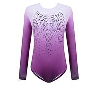 trudge Kid Girls Gymnastics Leotards Long Sleeve Gradient Color Sparkle Ballet Dance Gymnastics Athletic Leotard One Piece Outfit for Little Girl 6-7 Years