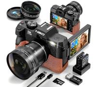 True 5K 64MP Digital Cameras for Photography with Wide Angle & Macro Lens, Wi-Fi, 16X Zoom Autofocus, 64GB Card & 2 Batteries, Leather Case, Vlogging Camera for YouTube Travel (Black)