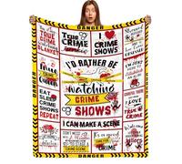 True Crime Flannel Blanket, 60"x50", Halloween & Birthday Gift for Women, Crime Scene & Serial Killer Theme, Detective Caution Tape Pattern
