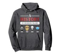 True Crime & Serial Killer A History Of Horror Masks Pullover Hoodie, Adult Unisex, Dark Heather Grey, X-Large
