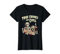 True Crimes and Chill Skeleton Podcast Listener Value Graphic T-Shirt, Women, Black, M