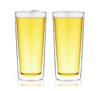 True Double Walled Beer Glasses, Pint Glasses for Beers, Water, Iced Coffee, Cocktails, Game Night, Beer Gifts for Men, BBQ Outdoor Party, Home Bar Accessories, Kitchen Glassware, 16 oz, Set of 2