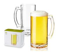 TRUE Extra Large Glass Beer Mugs with Handles, Thick Drinking Glasses Set for Pilsner Stout IPA and Root Beers, Stein Mug, Home Bar, 26 oz, Set of 2