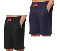 True Face 2 Pack Men's Pyjama Shorts Soft Poly Cotton Modal Lounge Wear Bottoms with Zip Pockets Lightweight Comfy Nightwear for Sleeping or Relaxing Black/Navy L