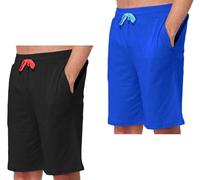 True Face 2 Pack Men's Pyjama Shorts Soft Poly Cotton Modal Lounge Wear Bottoms with Zip Pockets Lightweight Comfy Nightwear for Sleeping or Relaxing Black/Royal M