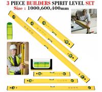 True Face 3-Piece Aluminium Spirit Level Set (400/600/1000mm) - Lightweight Builders Levels with 3 Vials, 45-90-180 Degree Vials, Black End Caps
