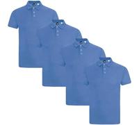 True Face 4 Pack Mens Polo Pique Regular Fit T Shirt Blue Plain - 4 Pack L