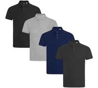 True Face 4 Pack Mens Polo Pique Regular Fit T Shirt Plain Set 1 - XL