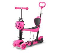True Face 5 in 1 Kids Scooter, 3 Wheels with LED Flashing Light, Ladybug Girls Scooter, Adjustable Removable Handlebar & Seat & Anti-Slip Pedal for Ages 2 to 11 Years Pink One Size
