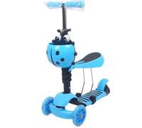 True Face 5 in 1 Kids Scooter, 3 Wheels with LED Flashing Light, Ladybug Girls Scooter, Adjustable Removable Handlebar & Seat & Anti-Slip Pedal for Ages 2 to 11 Years Blue One Size