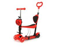 True Face 5 in 1 Kids Scooter, 3 Wheels with LED Flashing Light, Ladybug Girls Scooter, Adjustable Removable Handlebar & Seat & Anti-Slip Pedal for Ages 2 to 11 Years Red One Size