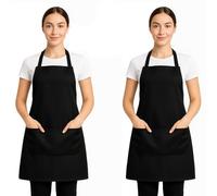 True Face Apron with Pockets - Adjustable Neck Strap, Durable Polyester Kitchen Aprons for Men & Women - Chef, BBQ, Baking, Crafting Black - 2 Pack 73x63 cm