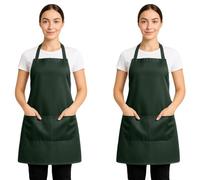 True Face Apron with Pockets - Adjustable Neck Strap, Durable Polyester Kitchen Aprons for Men & Women - Chef, BBQ, Baking, Crafting Green - 2 Pack 73x63 cm