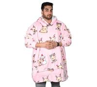 True Face Blanket Hoodie Unisex Oversized Ladies Sherpa Fleece Ultra Plush Unisex Hooded Sweatshirt Pink - Snow Man One Size