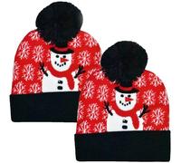 True Face Christmas Hat Mens Xmas LED Lights Hats Unisex Knitted Cap Women Winter Warm Novelty Party Celebration Event Holiday Festival Snowman - 2 Pack