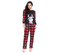 True Face Christmas Pyjamas PJs Matching Family Set Mens Xmas Reindeer Long Sleeve T-Shirt Trousers Sets Women Unisex Ladies Loungewear Pajamas Set Nightwear For Dad Mom Black Red - Mom 2XL
