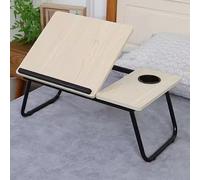 True Face Foldable Laptop Bed Table with Cup Holder & Anti-Slip Baffle - Adjustable Bed Desk for Eating, Reading, Writing - Portable Bed Tray Table for Sofa, Floor & Office Use White Wood One Size