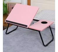 True Face Foldable Laptop Bed Table with Cup Holder & Anti-Slip Baffle - Adjustable Bed Desk for Eating, Reading, Writing - Portable Bed Tray Table for Sofa, Floor & Office Use Pink One Size