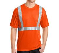 True Face Hi Vis Viz Visibility Short Sleeve Safety Work Crew Neck Workwear Pullover T-Shirt with Chest Pocket Regular Fit in Style 1 Orange 2X-Large
