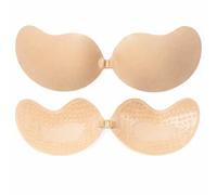 True Face Invisible Silicone Bra Strapless Push Up Adhesive Bra Reusable Backless Stick On Bra for Women Seamless Lift Bra for Wedding Party Dress Comfortable Skin Friendly Beige - 2 Pack D