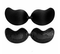 True Face Invisible Silicone Bra Strapless Push Up Adhesive Bra Reusable Backless Stick On Bra for Women Seamless Lift Bra for Wedding Party Dress Comfortable Skin Friendly Black - 2 Pack D