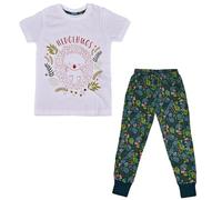 True Face Kids Girls Pyjamas Set Lightweight Casual Summer Pjs Floral Printed Short Sleeve Cotton T-Shirt Shorts White Green 7-8 Years