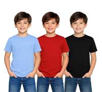 True Face Kids Plain T-Shirts Multipack Soft Cotton Blend Short Sleeve Basic Tee for Boys & Girls Breathable Everyday Crewneck Shirts School Uniform Undershirt 3 Pack Set - 3 11-12 Years
