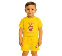 True Face Kids Pyjama Set Summer 2 Piece Outfit with Printed T-Shirt & Shorts | Casual Sleepwear & Loungewear for Boys & Girls Yellow 9-10 Years