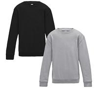 True Face Kids Sweatshirt Crew Neck Jumper Long Sleeve Cotton Pullover Plain Sweater Ribbed Cuff Boys School Uniform Top 2 Pack - Black Grey 11-12 Years