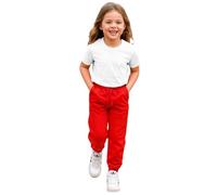 True Face Kids Trouser Fleece Jogging Bottoms PE Sweatpants Multi Pockets Drawstring Elasticated Joggers Cuffed Girls Boys Plain Sports School Pants Red 9/10