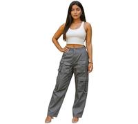 True Face Ladies Cargo Trousers - 8 Pocket Combat Pants for Women, Regular Fit Straight Leg, Casual Utility Workwear Polycotton Bottoms Grey 12